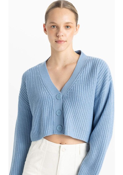 Regular Fit V Yaka Basic Düz Düğmeli Triko Hırka U2052AZ24AU