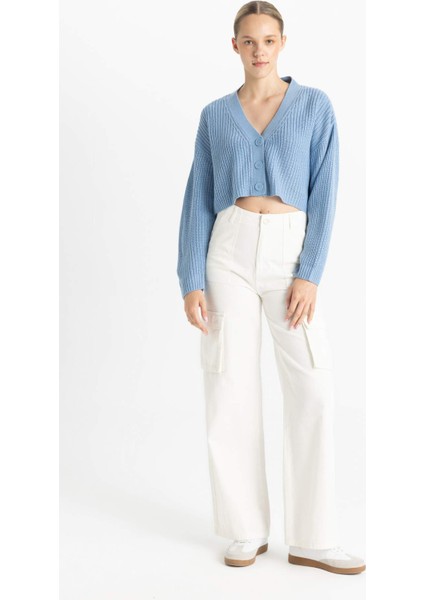 Regular Fit V Yaka Basic Düz Düğmeli Triko Hırka U2052AZ24AU