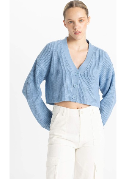 Regular Fit V Yaka Basic Düz Düğmeli Triko Hırka U2052AZ24AU