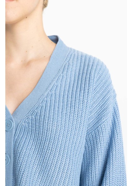 Regular Fit V Yaka Basic Düz Düğmeli Triko Hırka U2052AZ24AU