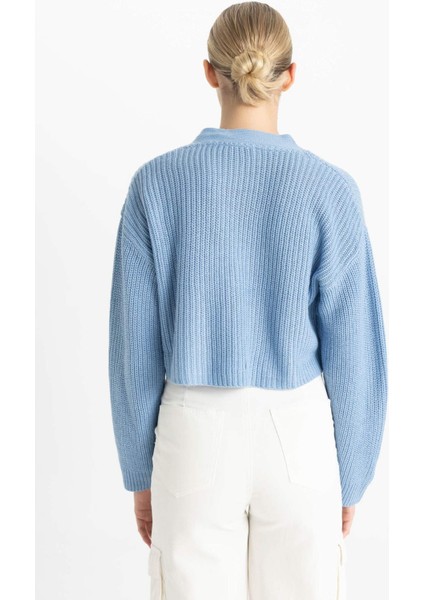 Regular Fit V Yaka Basic Düz Düğmeli Triko Hırka U2052AZ24AU