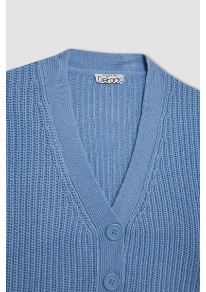 Regular Fit V Yaka Basic Düz Düğmeli Triko Hırka U2052AZ24AU