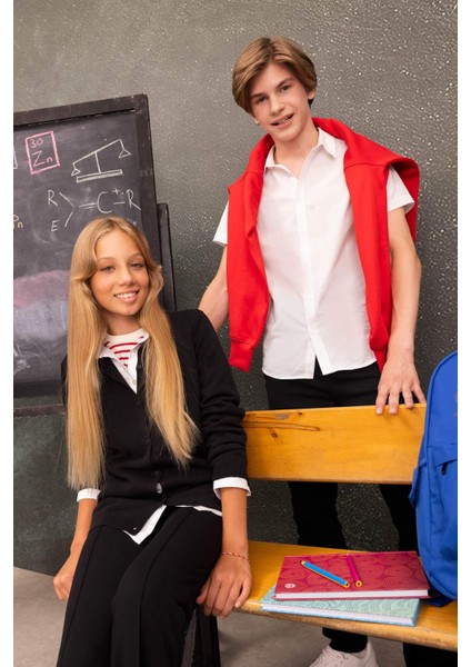 Kız Çocuk Bisiklet Yaka Düğmeli Siyah Triko Okul Hırkası N8407A624AU