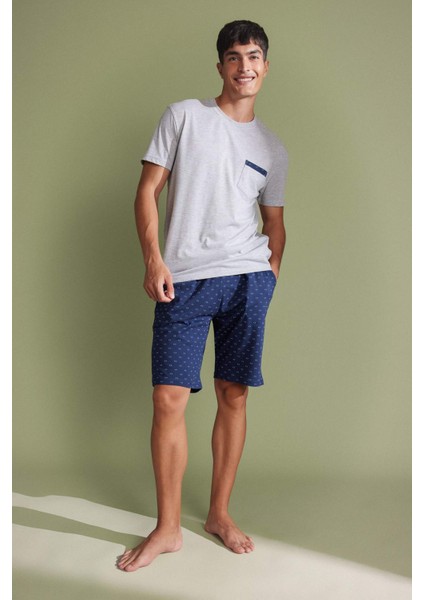 Regular Fit Pijama Takımı Bisiklet Yaka Kısa Kollu Üst Şort Alt C2869AX24SM