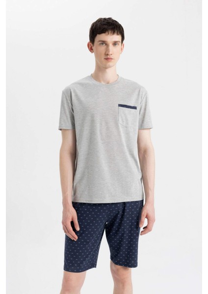 Regular Fit Pijama Takımı Bisiklet Yaka Kısa Kollu Üst Şort Alt C2869AX24SM