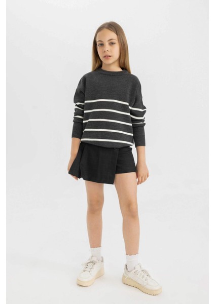 Kız Çocuk Çizgili Bisiklet Yaka Triko Okul Kazağı Z0194A624AU