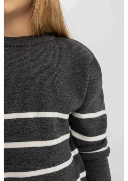 Kız Çocuk Çizgili Bisiklet Yaka Triko Okul Kazağı Z0194A624AU