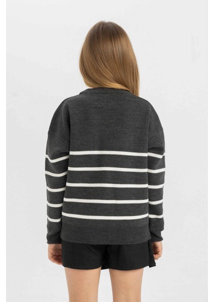 Kız Çocuk Çizgili Bisiklet Yaka Triko Okul Kazağı Z0194A624AU