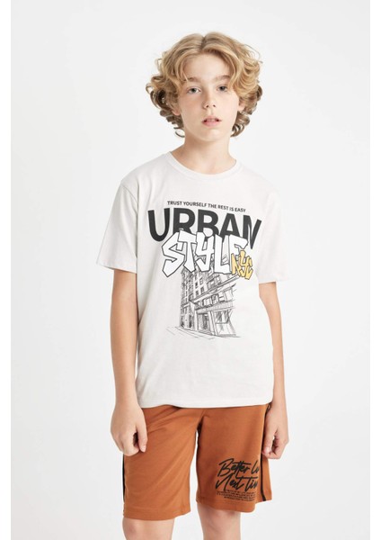 Erkek Çocuk Bisiklet Yaka Baskılı Kısa Kollu Tişört