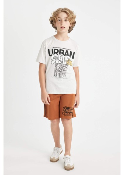 Erkek Çocuk Bisiklet Yaka Baskılı Kısa Kollu Tişört