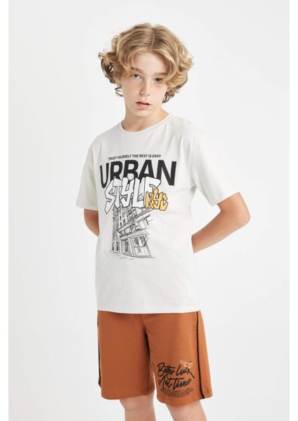 Erkek Çocuk Bisiklet Yaka Baskılı Kısa Kollu Tişört