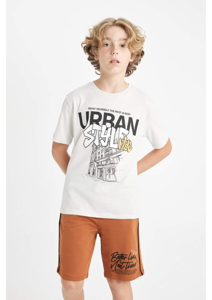 Erkek Çocuk Bisiklet Yaka Baskılı Kısa Kollu Tişört