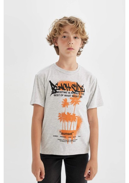 Erkek Çocuk Bisiklet Yaka Baskılı Kısa Kollu Tişört C4659A824SM