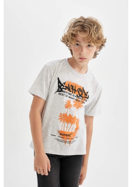 Erkek Çocuk Bisiklet Yaka Baskılı Kısa Kollu Tişört C4659A824SM