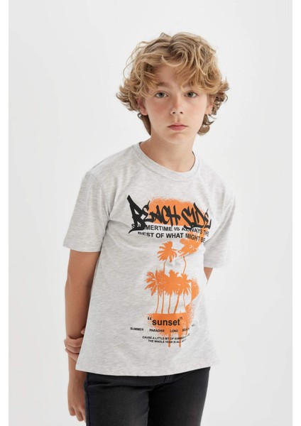 Erkek Çocuk Bisiklet Yaka Baskılı Kısa Kollu Tişört C4659A824SM