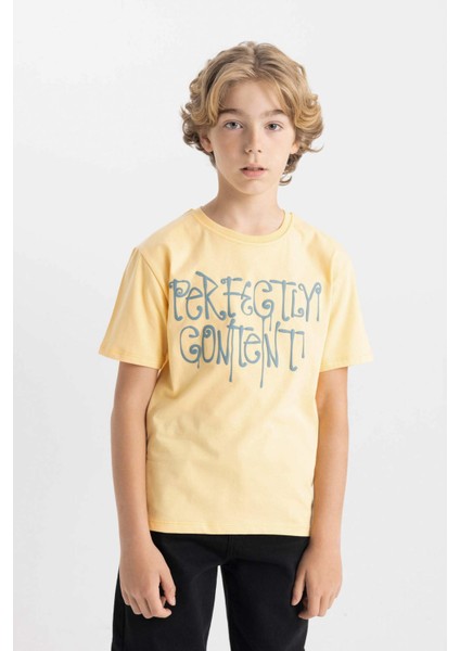 Erkek Çocuk Bisiklet Yaka Baskılı Kısa Kollu Tişört