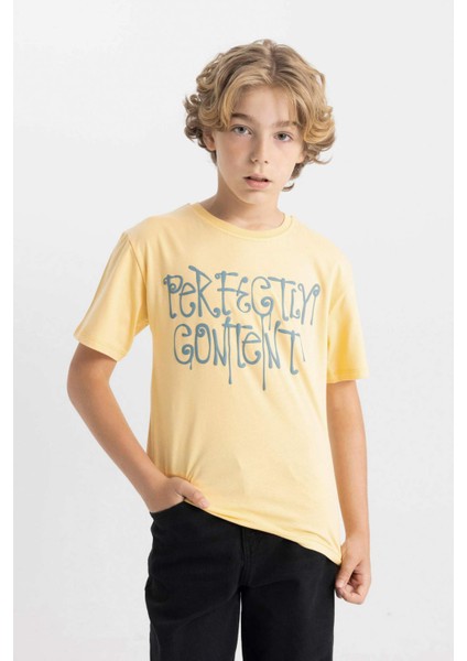 Erkek Çocuk Bisiklet Yaka Baskılı Kısa Kollu Tişört