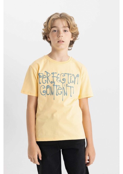 Erkek Çocuk Bisiklet Yaka Baskılı Kısa Kollu Tişört