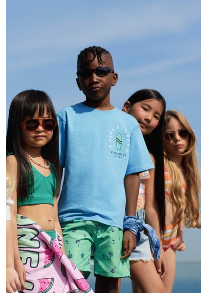 Erkek Çocuk Bisiklet Yaka Baskılı Kısa Kollu Tişört C4656A824HS