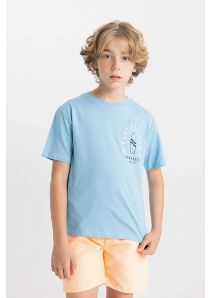 Erkek Çocuk Bisiklet Yaka Baskılı Kısa Kollu Tişört C4656A824HS