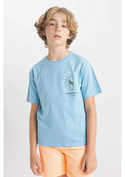 Erkek Çocuk Bisiklet Yaka Baskılı Kısa Kollu Tişört C4656A824HS