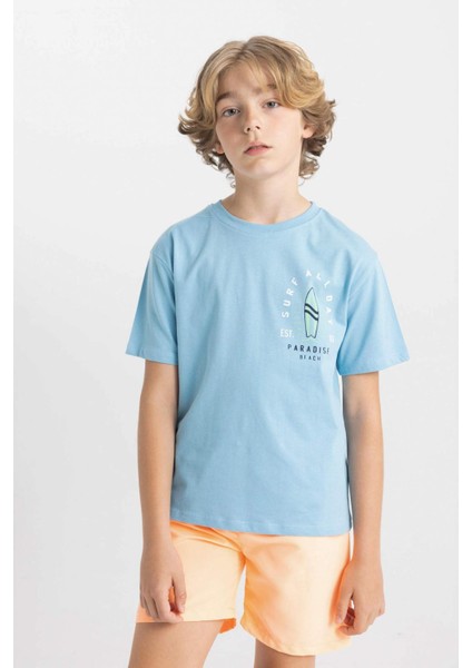 Erkek Çocuk Bisiklet Yaka Baskılı Kısa Kollu Tişört C4656A824HS