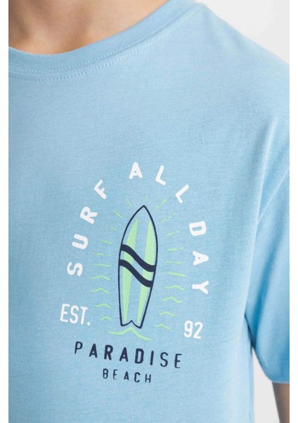 Erkek Çocuk Bisiklet Yaka Baskılı Kısa Kollu Tişört C4656A824HS