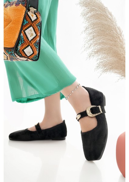 Kadın Babet Siyah Hafif Rahat Şık Iş Ofis Günlük Ayakkabı