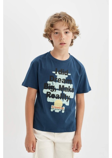 Erkek Çocuk Bisiklet Yaka Baskılı Kısa Kollu Tişört