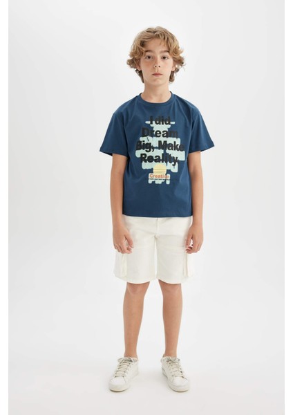 Erkek Çocuk Bisiklet Yaka Baskılı Kısa Kollu Tişört