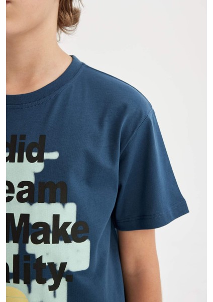 Erkek Çocuk Bisiklet Yaka Baskılı Kısa Kollu Tişört