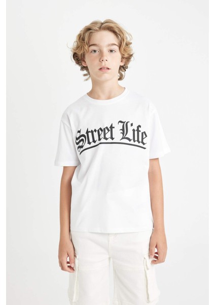 Erkek Çocuk Bisiklet Yaka Baskılı Kısa Kollu Tişört