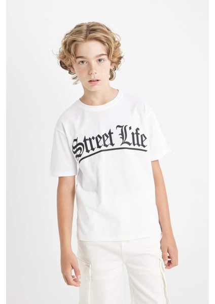 Erkek Çocuk Bisiklet Yaka Baskılı Kısa Kollu Tişört