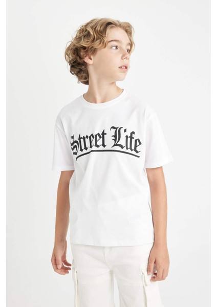 Erkek Çocuk Bisiklet Yaka Baskılı Kısa Kollu Tişört