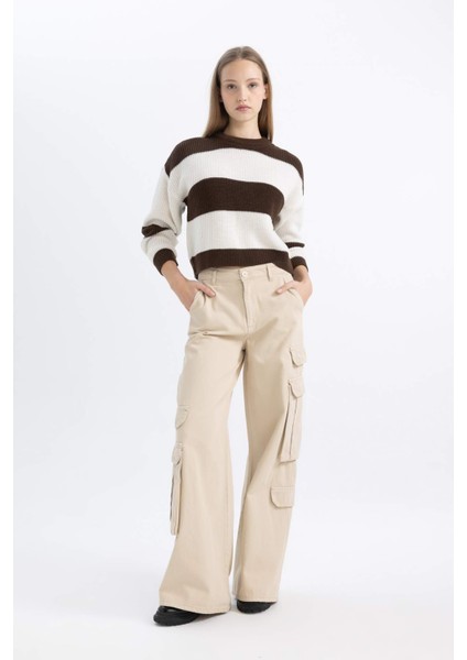 Oversize Geniş Kalıp Bisiklet Yaka Çizgili Triko Kazak X4931AZ24WN