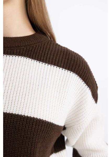 Oversize Geniş Kalıp Bisiklet Yaka Çizgili Triko Kazak X4931AZ24WN