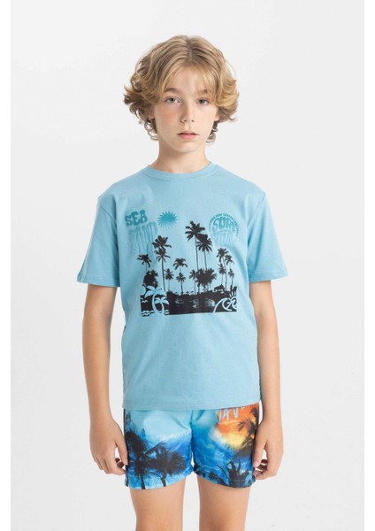 Erkek Çocuk Bisiklet Yaka Baskılı Kısa Kollu Tişört C4664A824HS