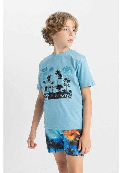 Erkek Çocuk Bisiklet Yaka Baskılı Kısa Kollu Tişört C4664A824HS