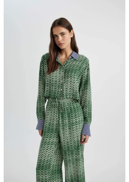 Crop Desenli Maroken Uzun Kollu Gömlek C6192AX24SM