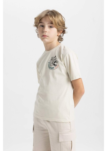 Erkek Çocuk Bisiklet Yaka Baskılı Kısa Kollu Tişört