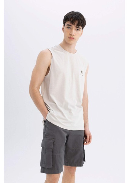 %100 Pamuk Relax Fit Düz Paça Gabardin Kargo Bermuda Şort C5382AX24SM