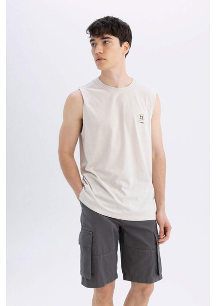 %100 Pamuk Relax Fit Düz Paça Gabardin Kargo Bermuda Şort C5382AX24SM