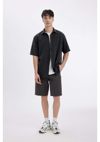 %100 Pamuk Regular Fit Düz Paça Gabardin Bermuda Şort