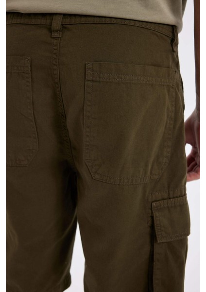 %100 Pamuk Relax Fit Düz Paça Gabardin Kargo Bermuda Şort C5382AX24SM