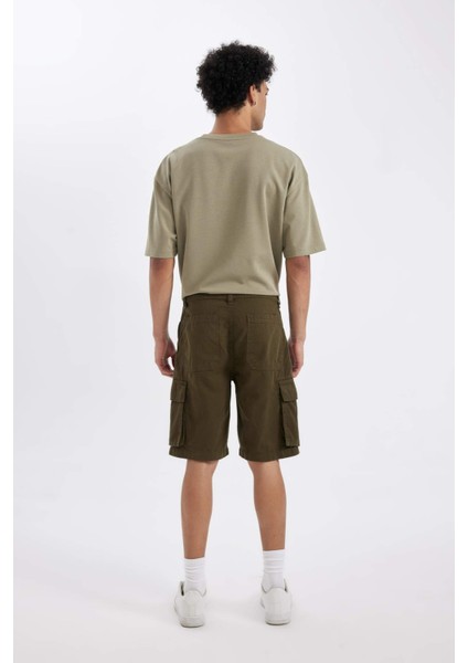 %100 Pamuk Relax Fit Düz Paça Gabardin Kargo Bermuda Şort C5382AX24SM