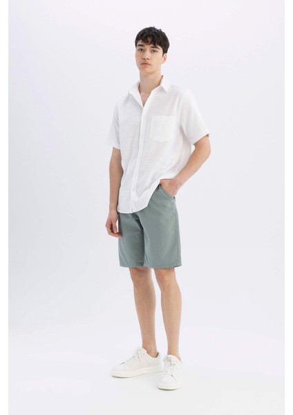 %100 Pamuk Regular Fit Düz Paça Gabardin Bermuda Şort C5397AX24SM