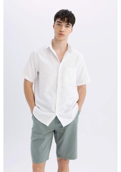 %100 Pamuk Regular Fit Düz Paça Gabardin Bermuda Şort C5397AX24SM