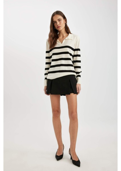 Regular Fit Polo Yaka Çizgili Triko Kazak A1249AX24WN