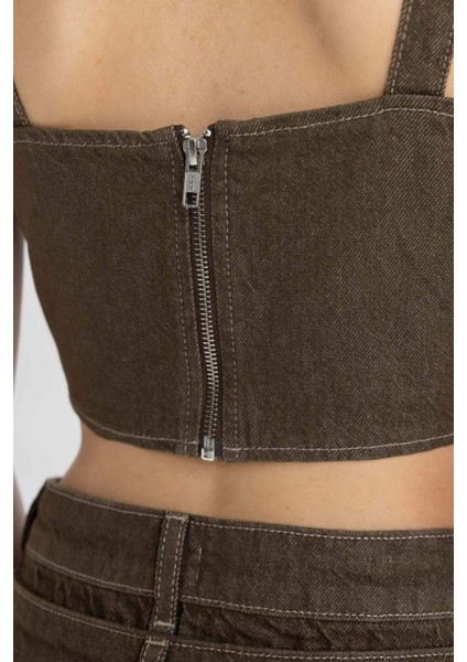 Kalın Askılı Crop Korse Jean Bluz C5695AX24SP