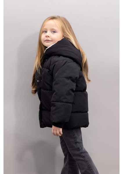 Kız Bebek Rüzgar Geçirmez Su İtici Ribana Kollu Düğmeli Kapüşonlu Suni Kürk Astarlı Çıtçıtlı Fermuarlı Şişme Mont C3502A524AU